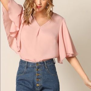 Mariah V-neck Flutter Sleeve Solid Top